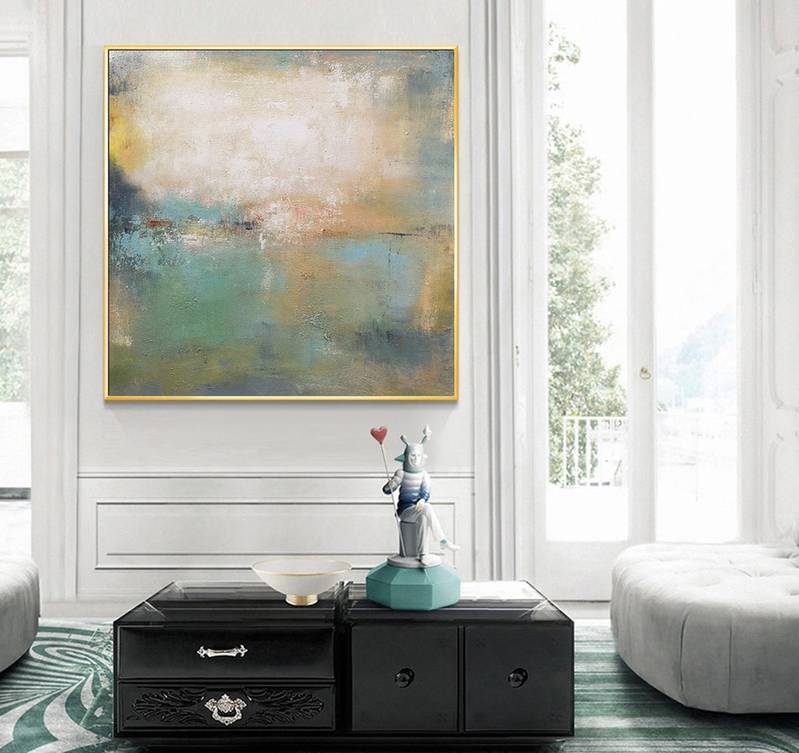 Oversize Yellow Green Painting Abstract Canvas Artwork CK9UD wall art